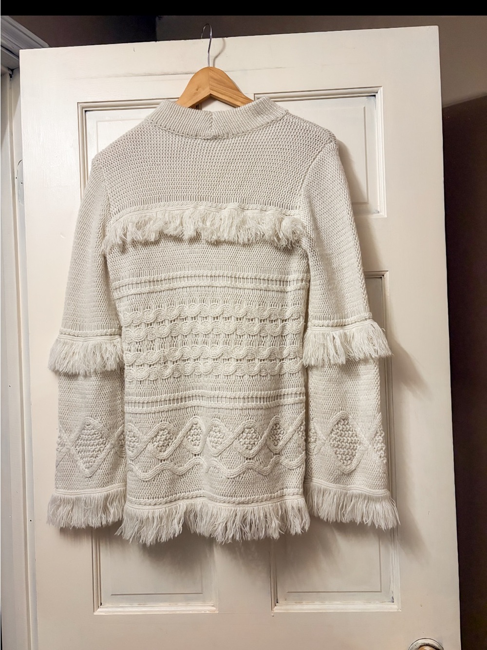 BB Dakota Cream Fringe Knit Cardigan Sweater